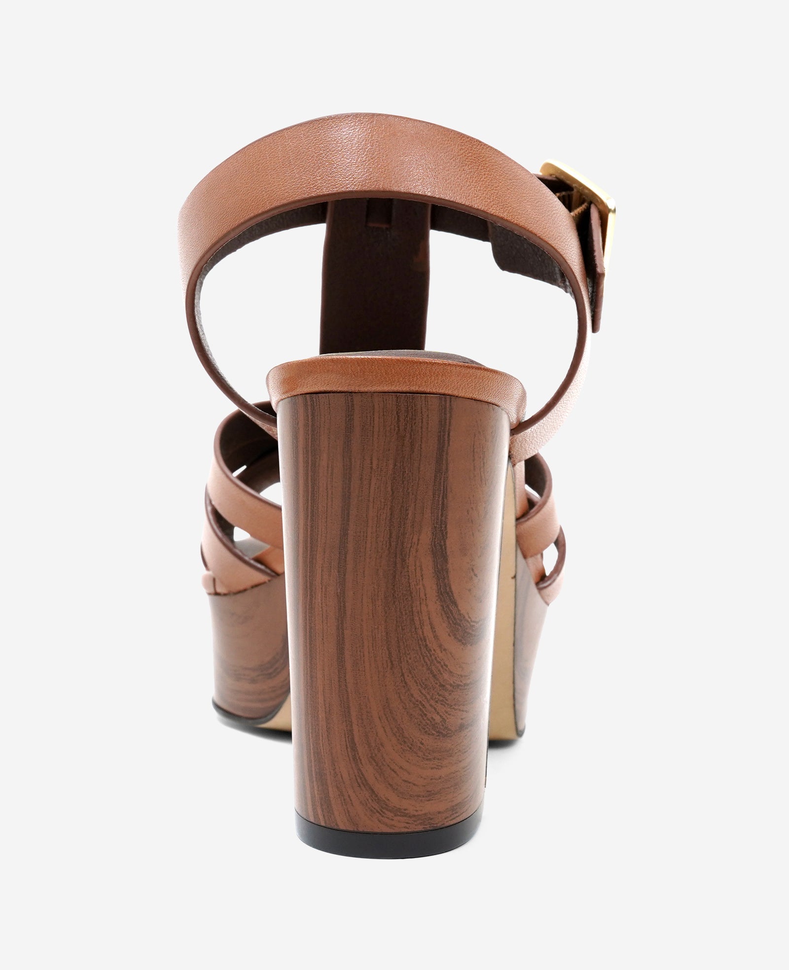 Lotus Woven Leather T-Strap Wood Platform Sandal