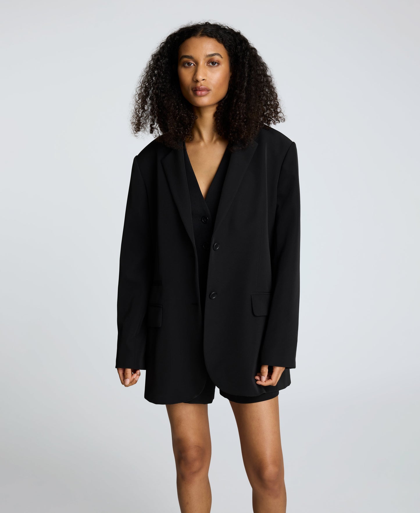 Luxe Twill Two Button Boyfriend Jacket