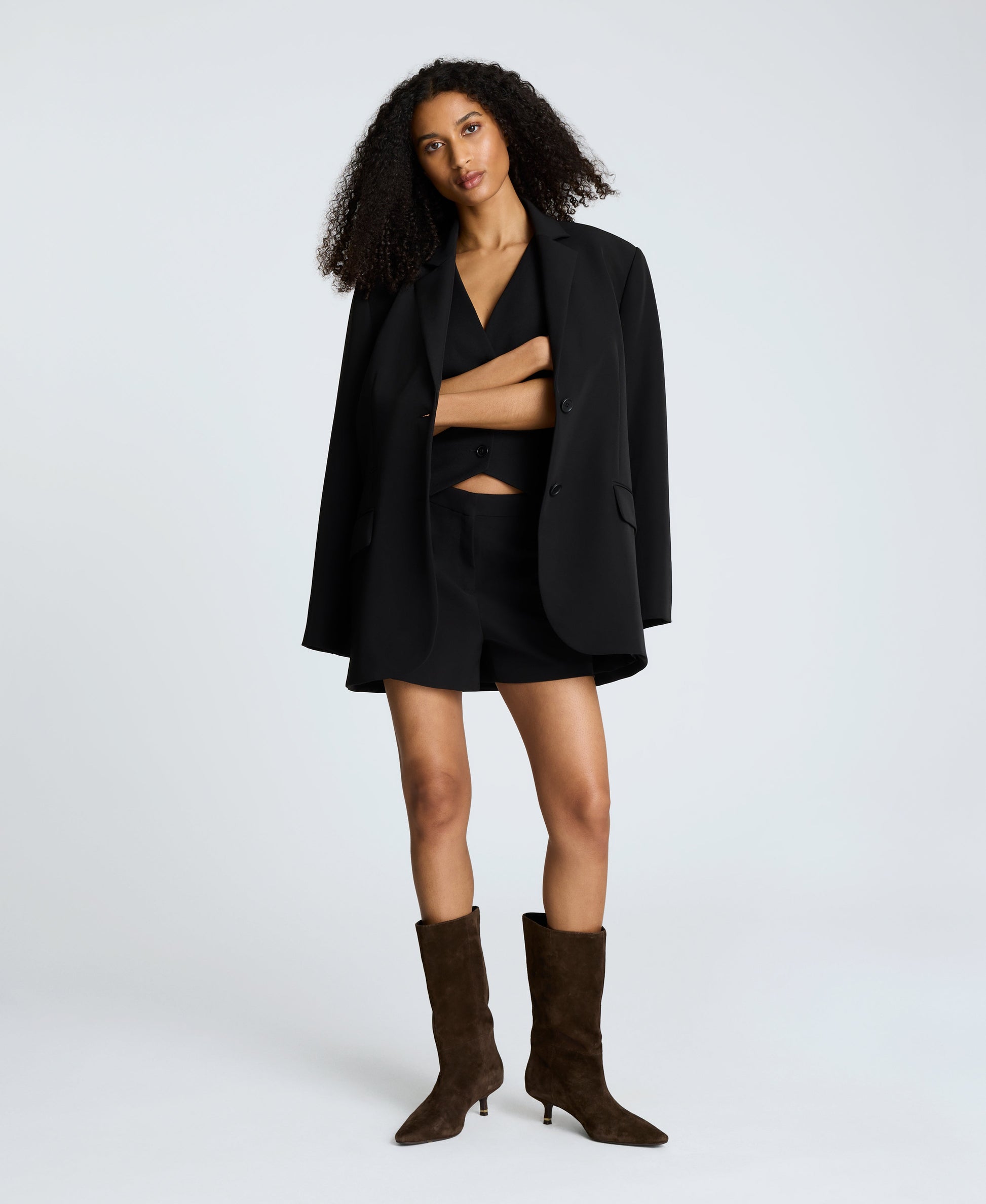 Luxe Twill Two Button Boyfriend Jacket