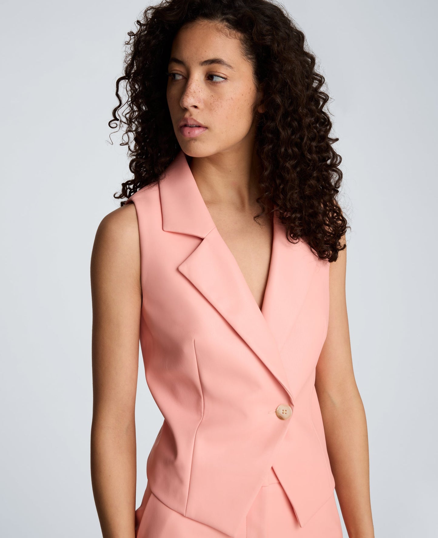 Vegan Leather Fitted One Button Notch Collar Vest