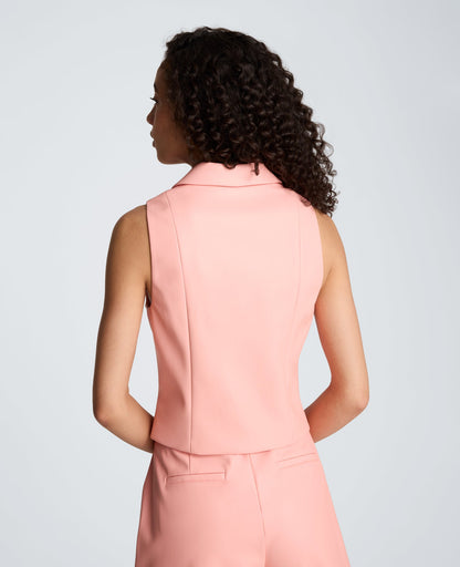 Vegan Leather Fitted One Button Notch Collar Vest