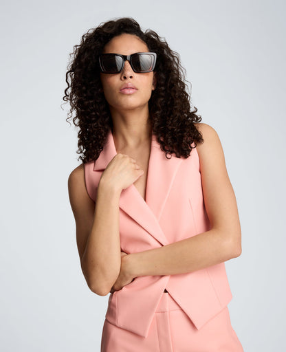 Vegan Leather Fitted One Button Notch Collar Vest