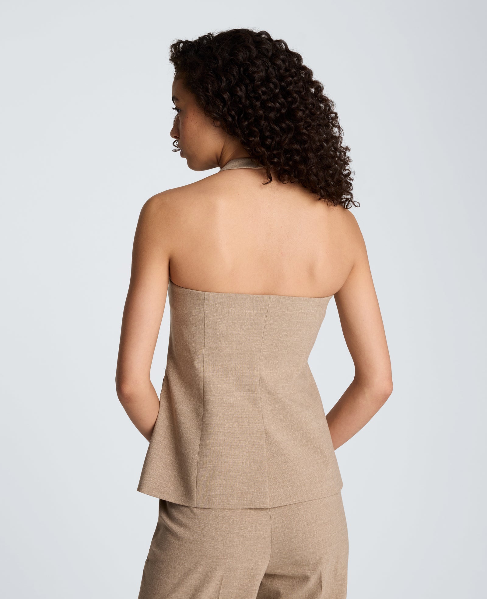 Crosshatch Weave Four Button Halter Vest with Flap Pockets