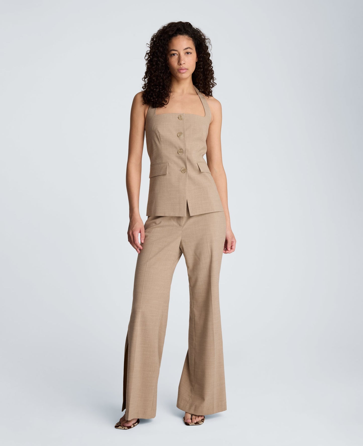 Crosshatch Weave Four Button Halter Vest with Flap Pockets