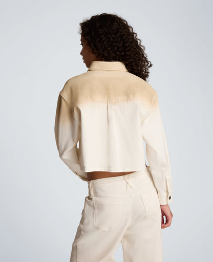 Gradient Oversized Cropped Shacket in Comfort Stretch Denim