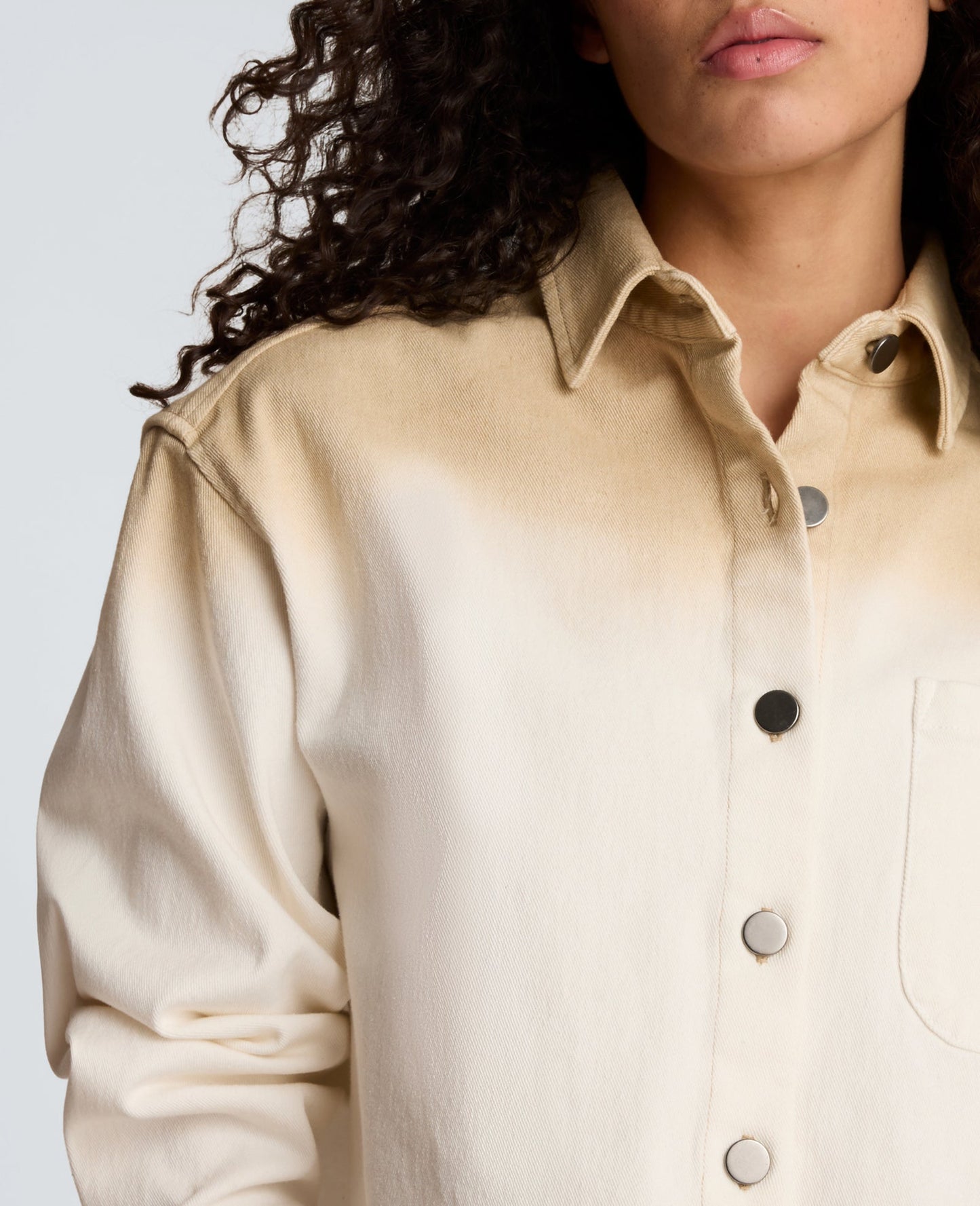 Gradient Oversized Cropped Shacket in Comfort Stretch Denim