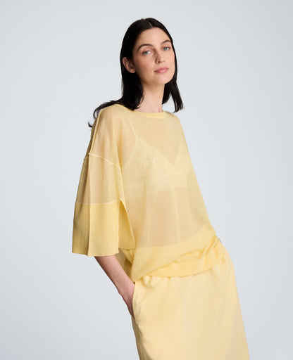 Semi Sheer Crew Neck with Slit Sleeves