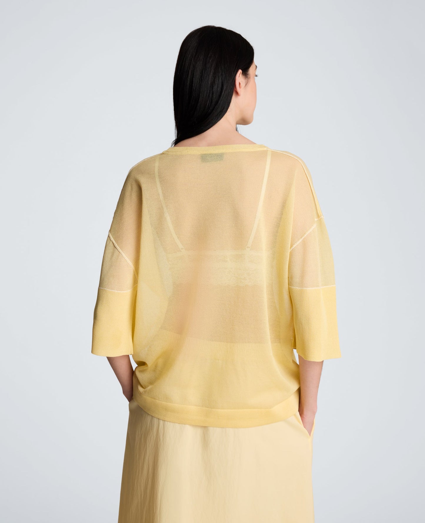 Semi Sheer Crew Neck with Slit Sleeves