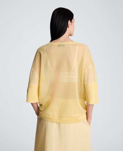 Semi Sheer Crew Neck with Slit Sleeves