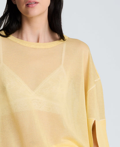 Semi Sheer Crew Neck with Slit Sleeves
