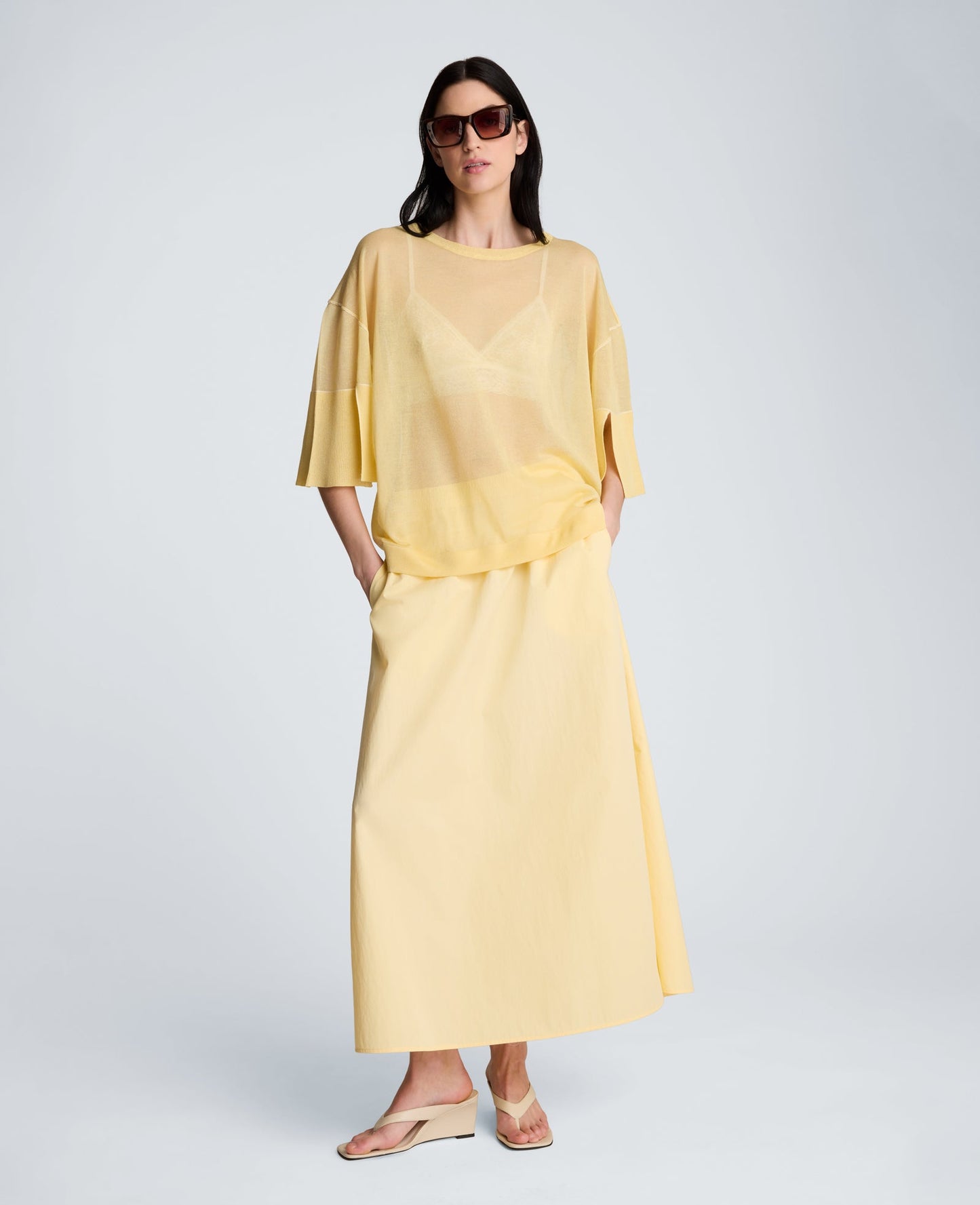 Semi Sheer Crew Neck with Slit Sleeves