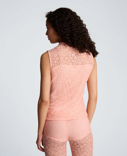 Stretch Lace Front Drape Mock Neck Tank