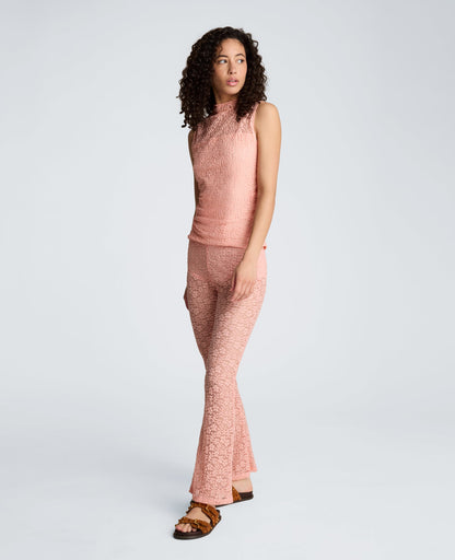 Stretch Lace Front Drape Mock Neck Tank