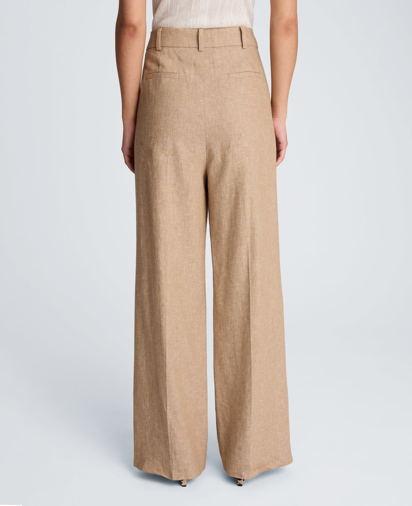 High Rise Fly Front Double Pleat Wide Leg Linen Blend Pant