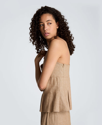 Linen Fitted Cami with Pleated Body