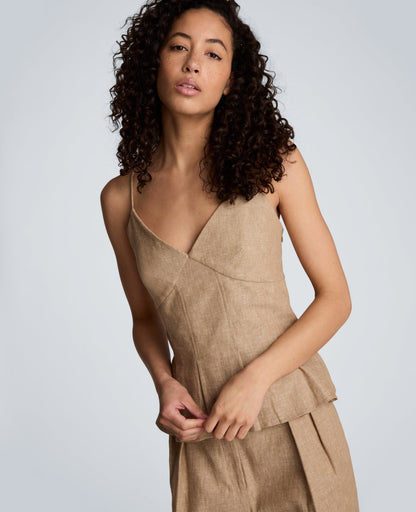 Linen Fitted Cami with Pleated Body