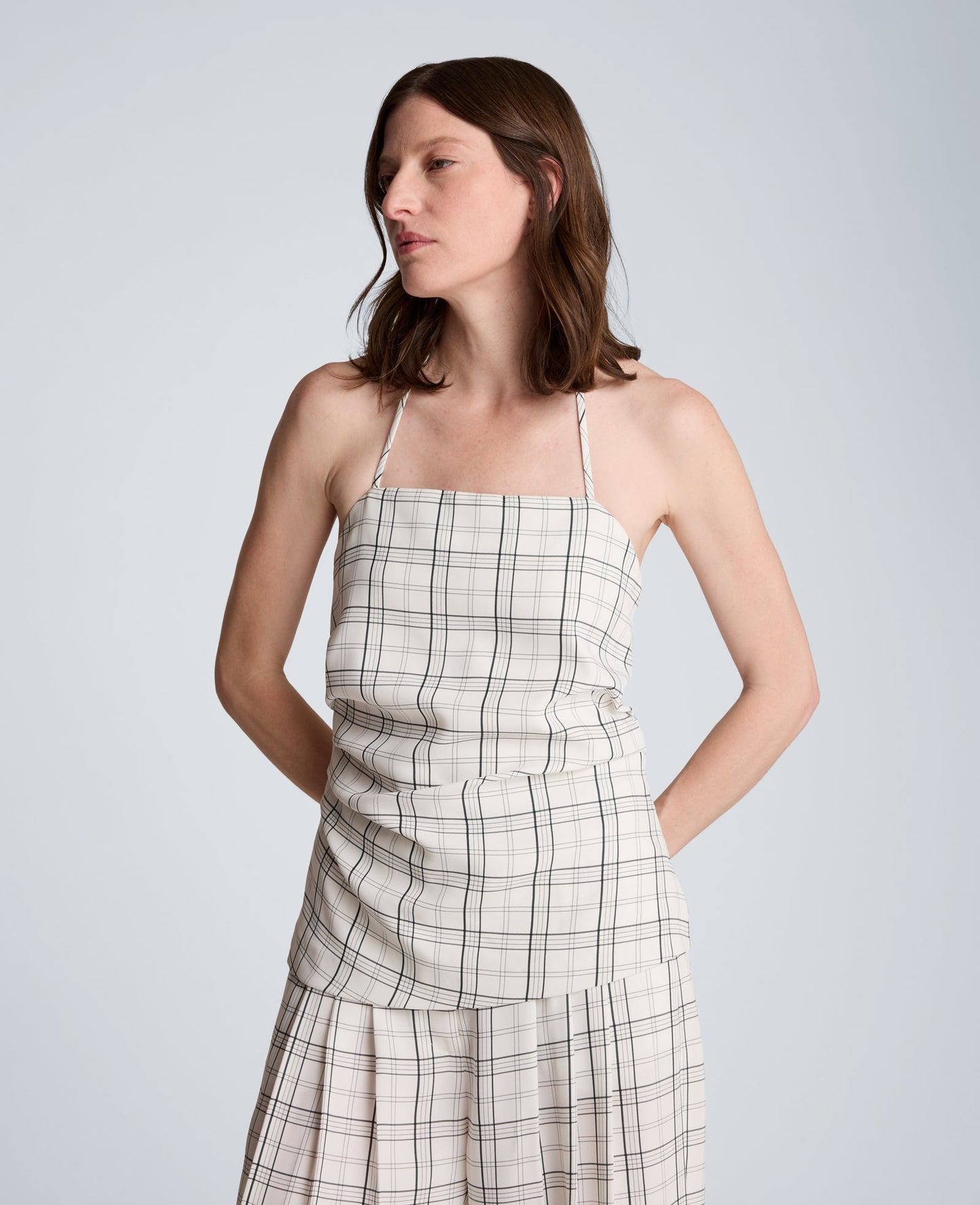 Halter Neck Bustier with Pleats at Waist