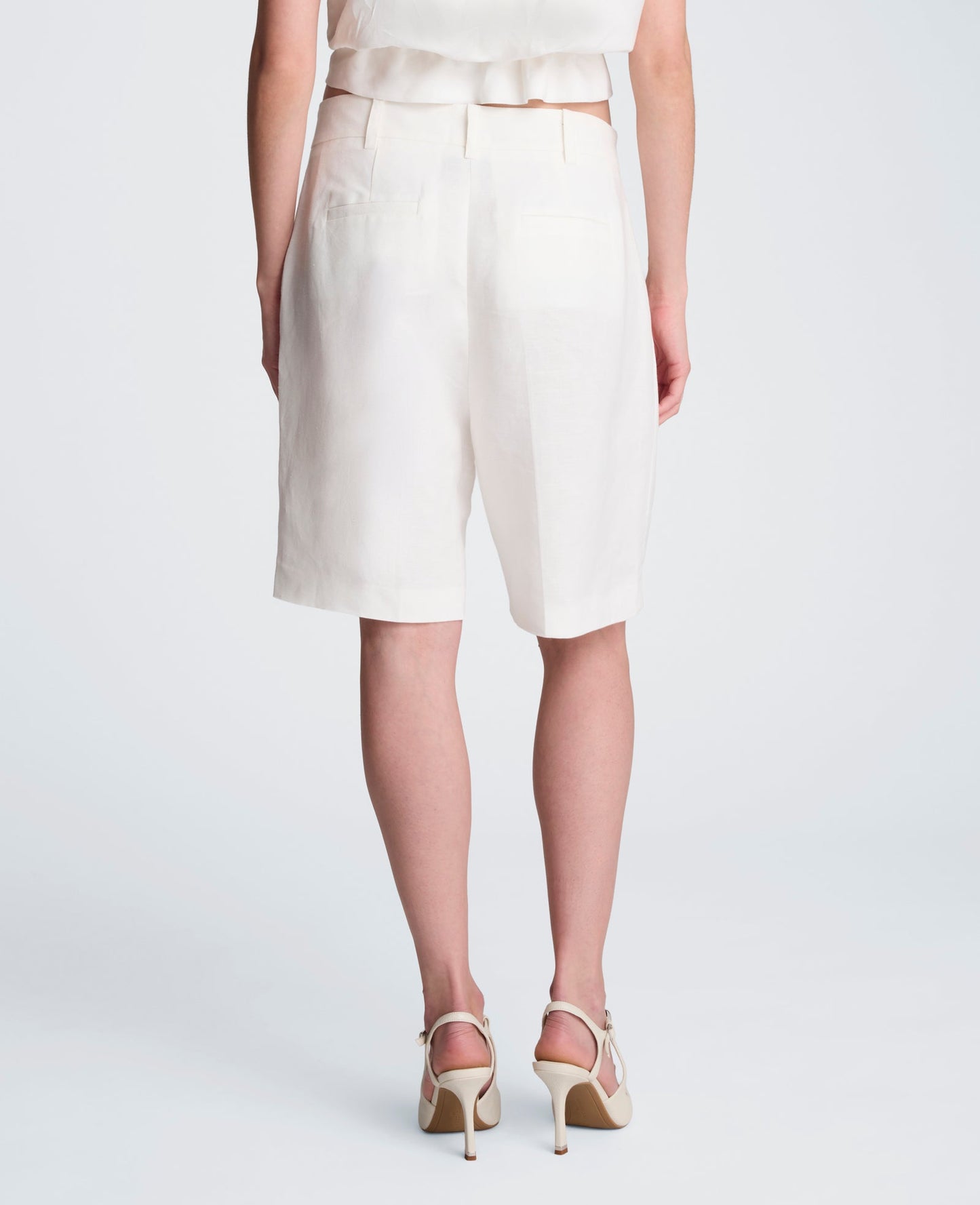 Fly Front High Rise Pleated Short Bermuda Refined Linen Short