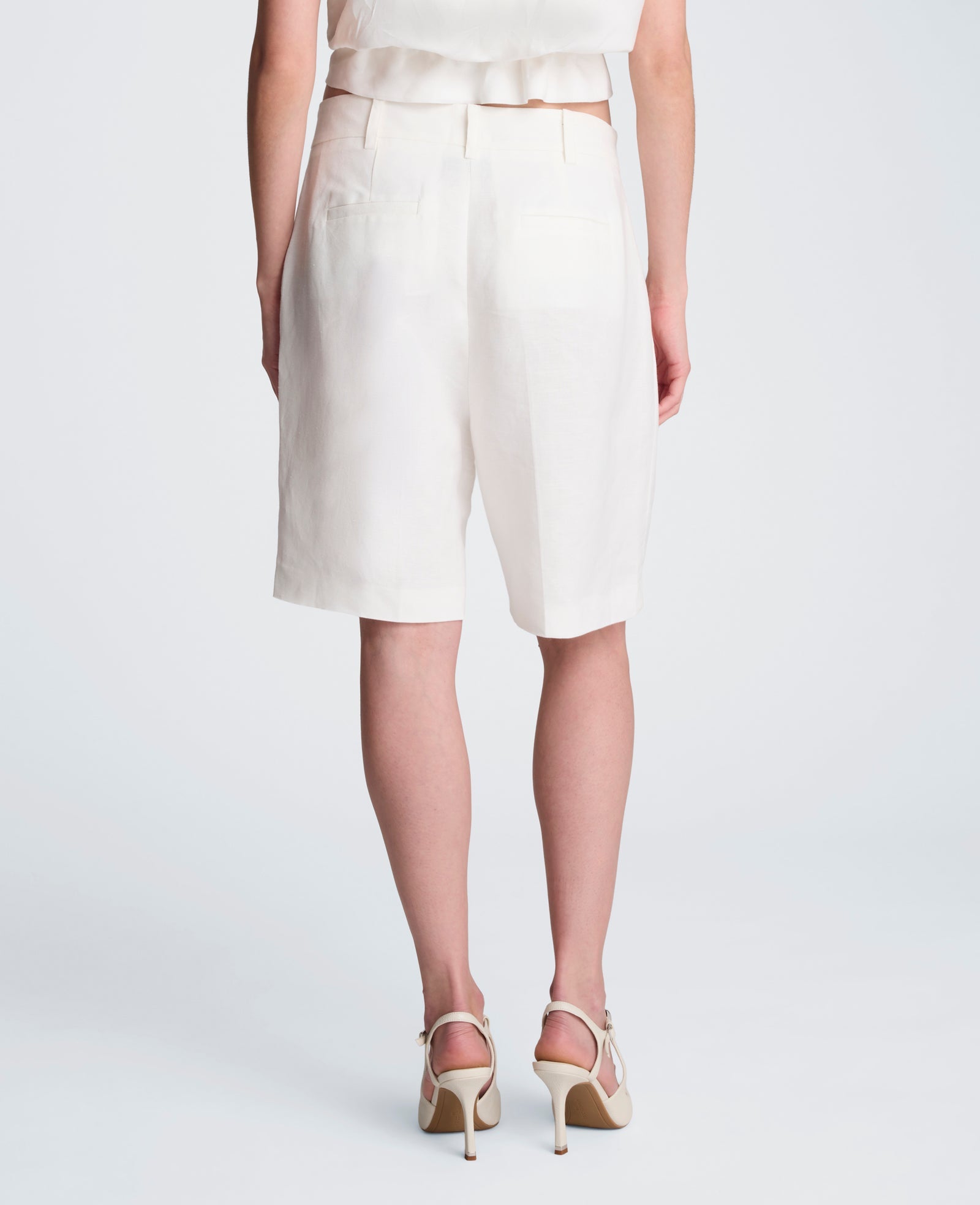 Fly Front High Rise Pleated Short Bermuda Refined Linen Short