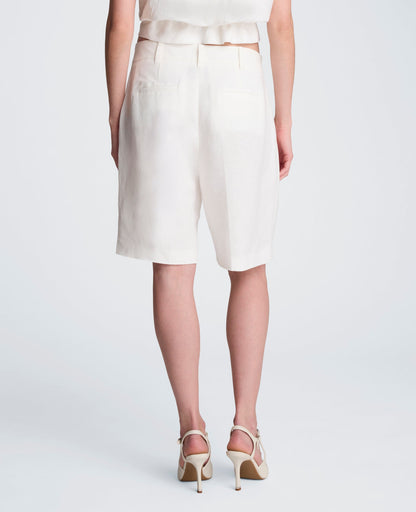 Fly Front High Rise Pleated Short Bermuda Refined Linen Short