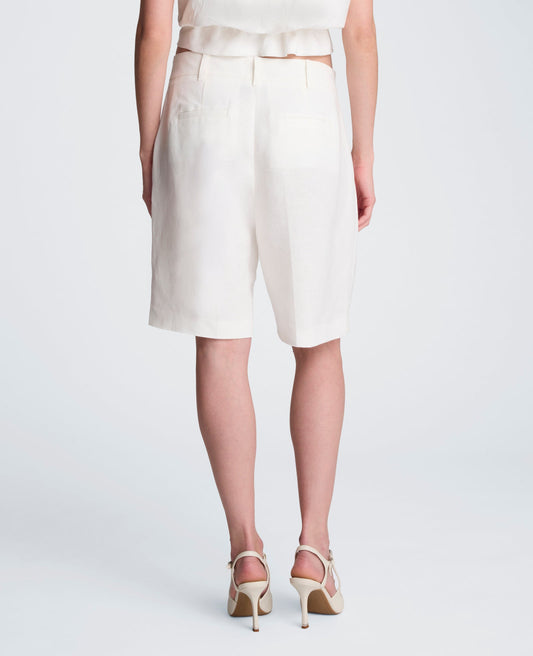 Fly Front High Rise Pleated Short Bermuda Refined Linen Short
