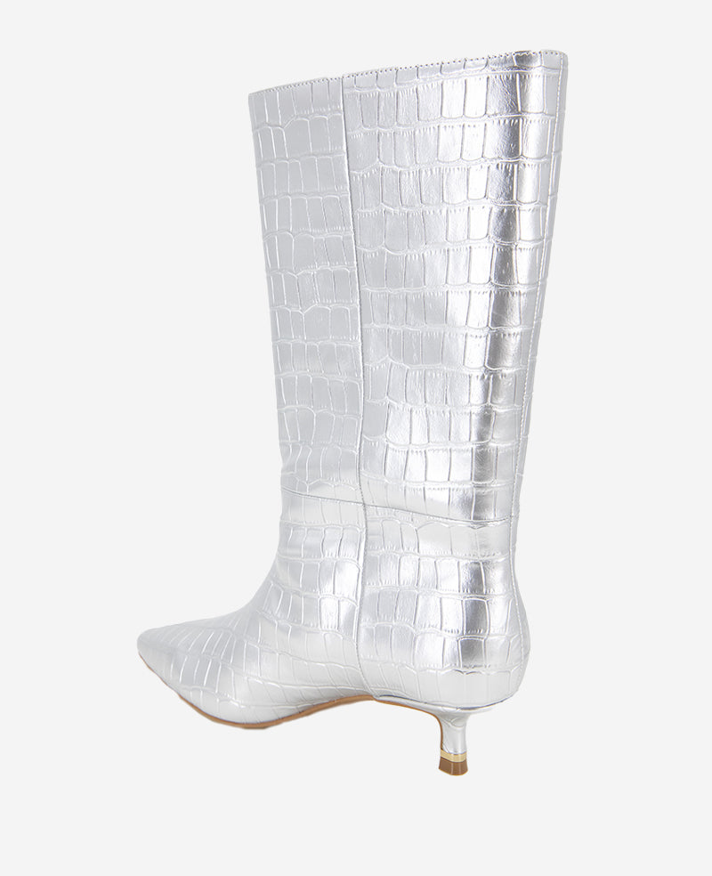 Meryl Leather Metallic Croco Bootie