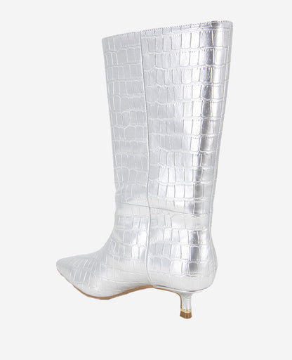 Meryl Leather Metallic Croco Bootie