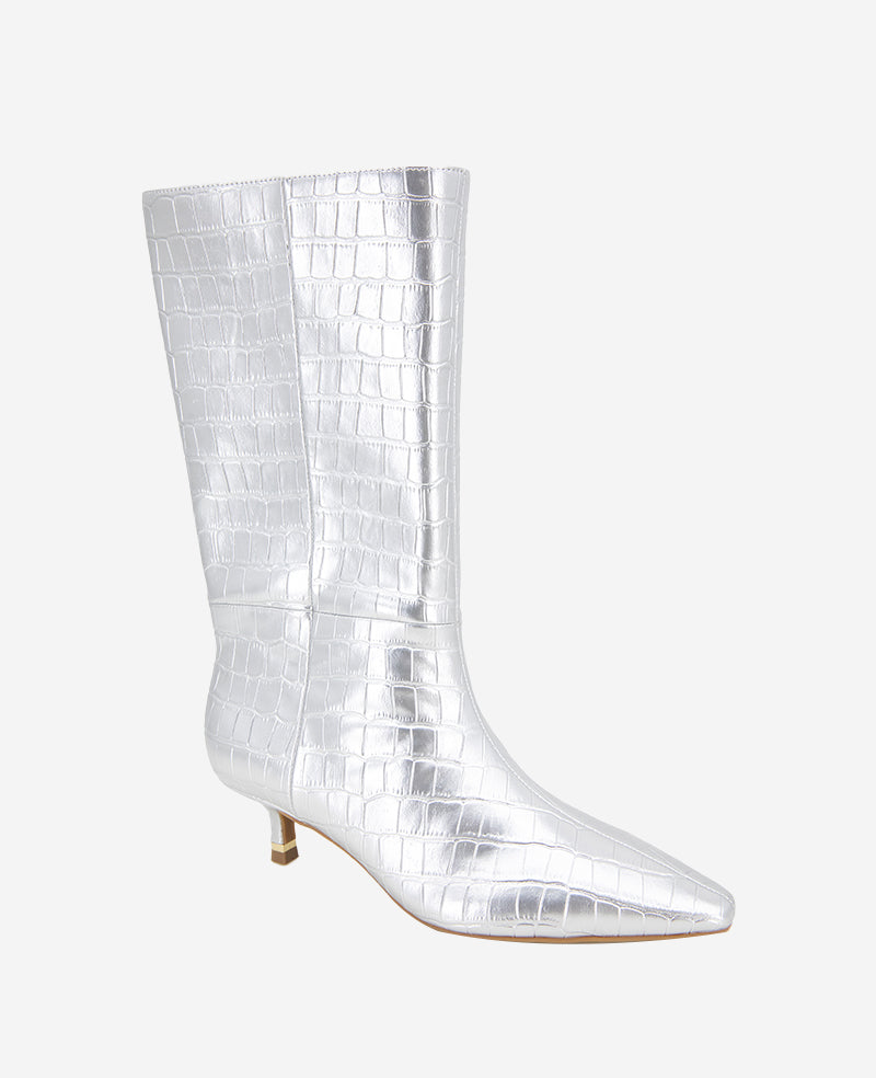 Meryl Leather Metallic Croco Bootie