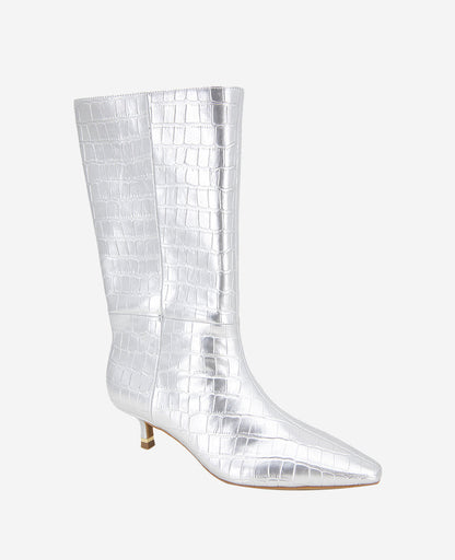 Meryl Leather Metallic Croco Bootie