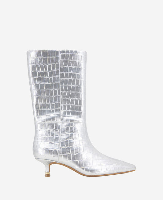 Meryl Leather Metallic Croco Bootie