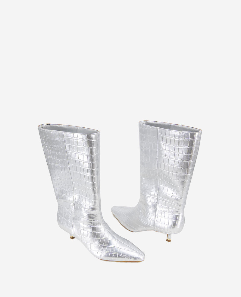 Meryl Leather Metallic Croco Bootie