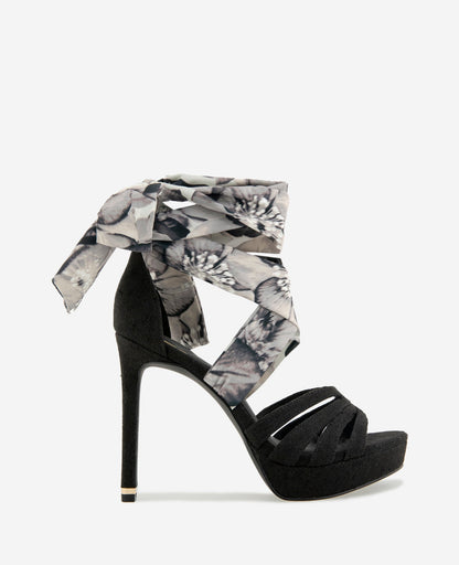 Nikkii Printed Fabric Wrap Around Platform Heel