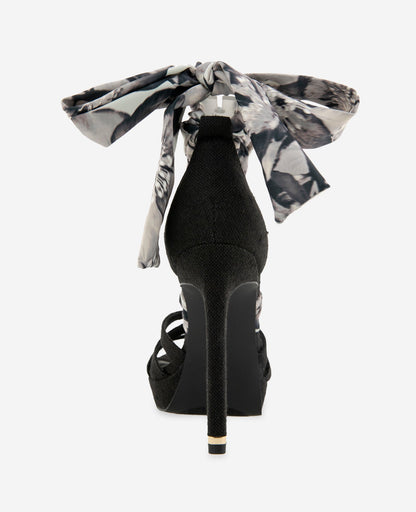 Nikkii Printed Fabric Wrap Around Platform Heel