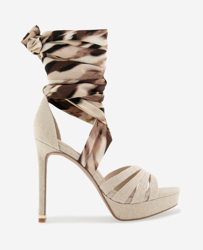 Nikkii Printed Fabric Wrap Around Platform Heel