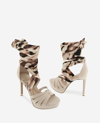 Nikkii Printed Fabric Wrap Around Platform Heel