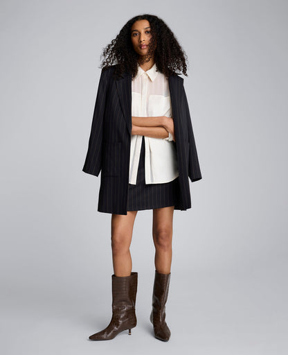 Pinstripe Patch Pocket Open Front Jacket
