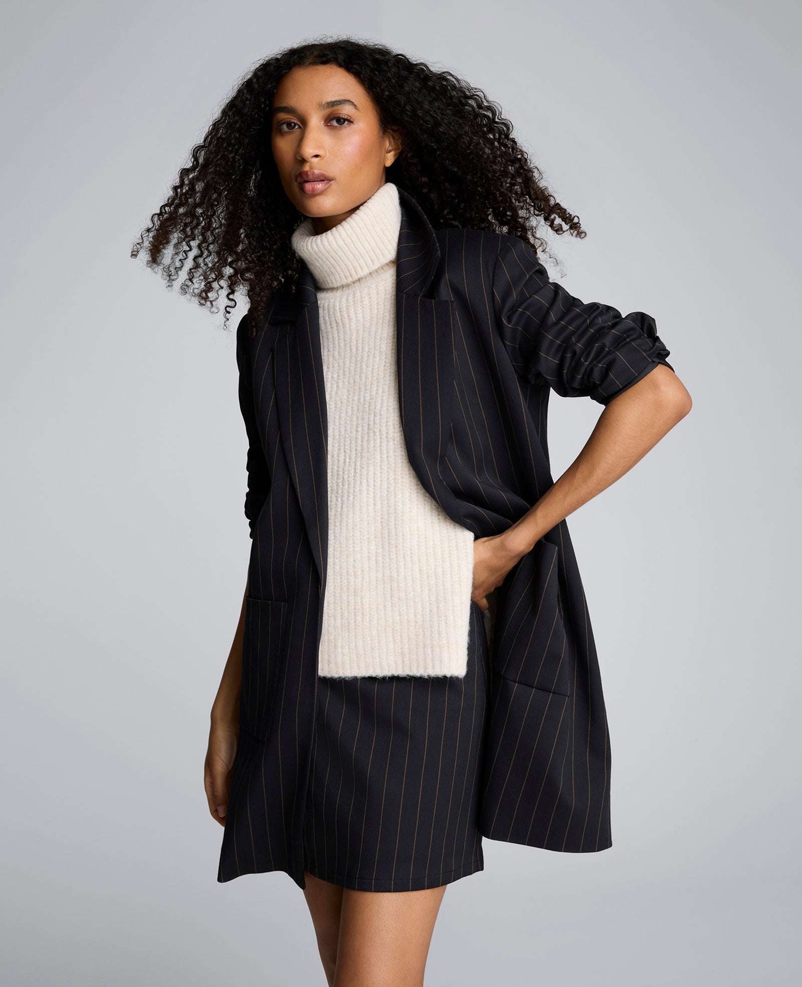 Pinstripe Patch Pocket Open Front Jacket