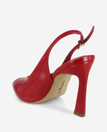 Priya Patent Peep-Toe Slingback Heel