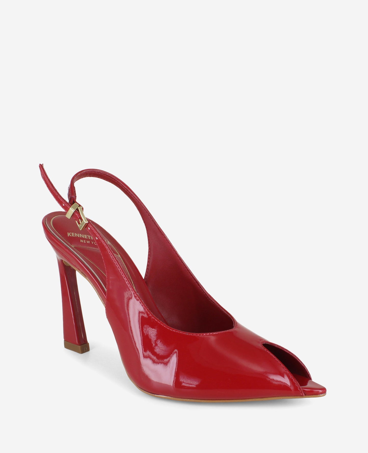 Priya Patent Peep-Toe Slingback Heel