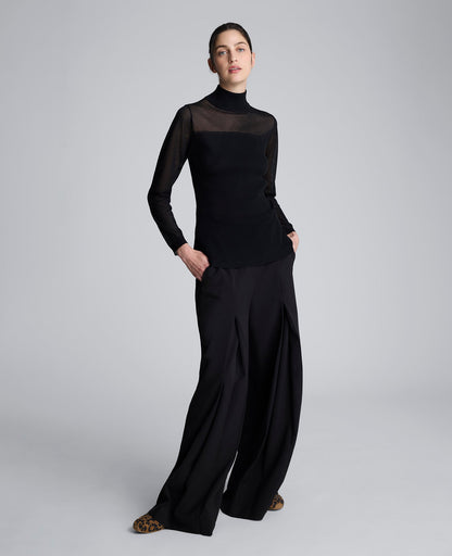 Long Sleeve Mockneck Sweater with Sheer Placket