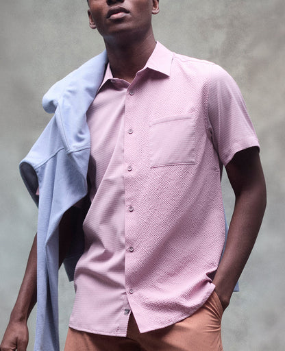 Slim Fit Short-Sleeve Mixed-Media Sport Shirt