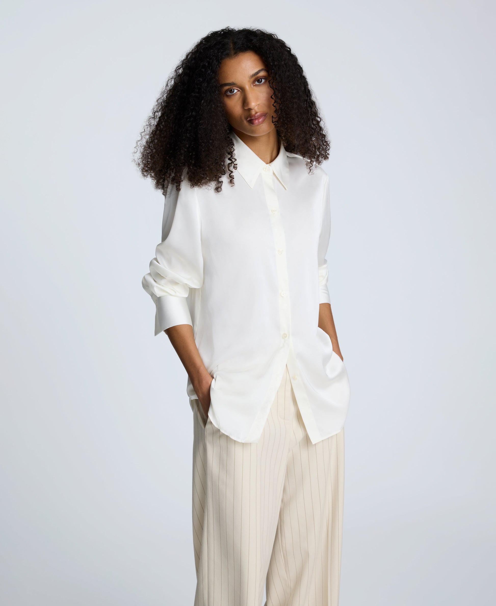 Satin Button Front Blouse