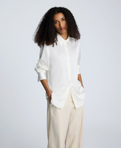 Satin Button Front Blouse