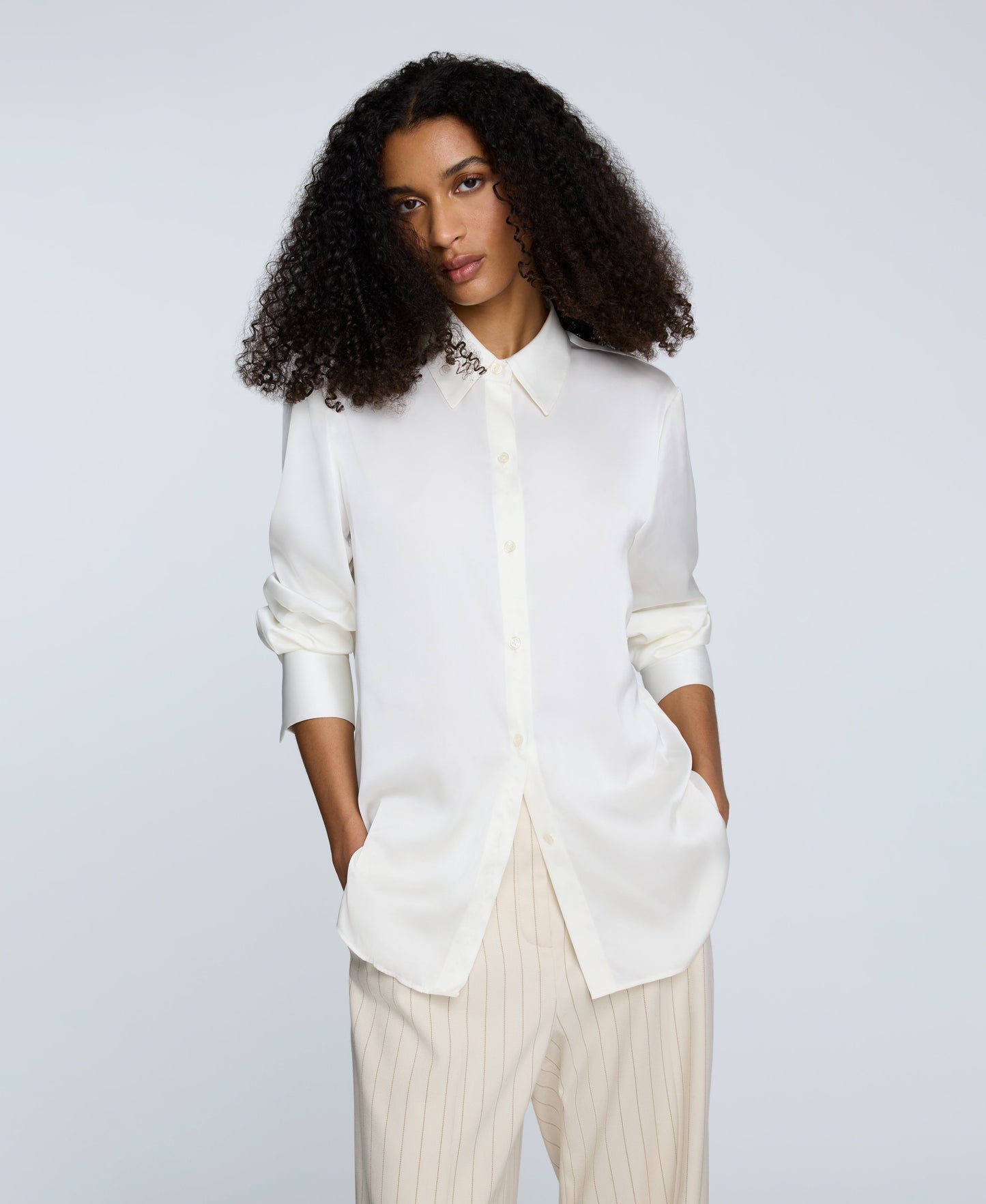 Satin Button Front Blouse