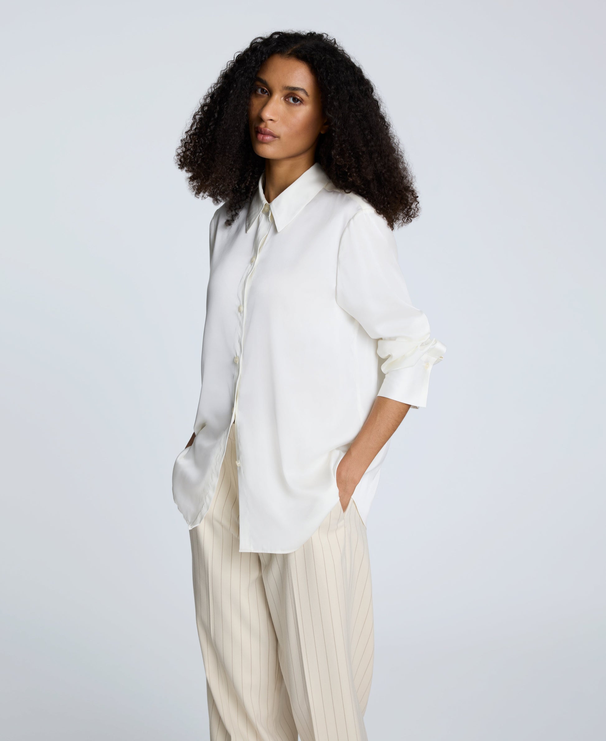 Satin Button Front Blouse