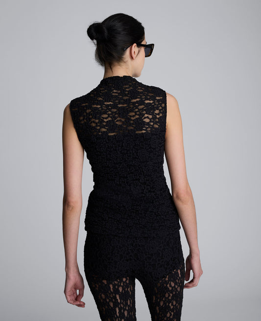 Sleeveless Stretch Lace Mock Neck Top