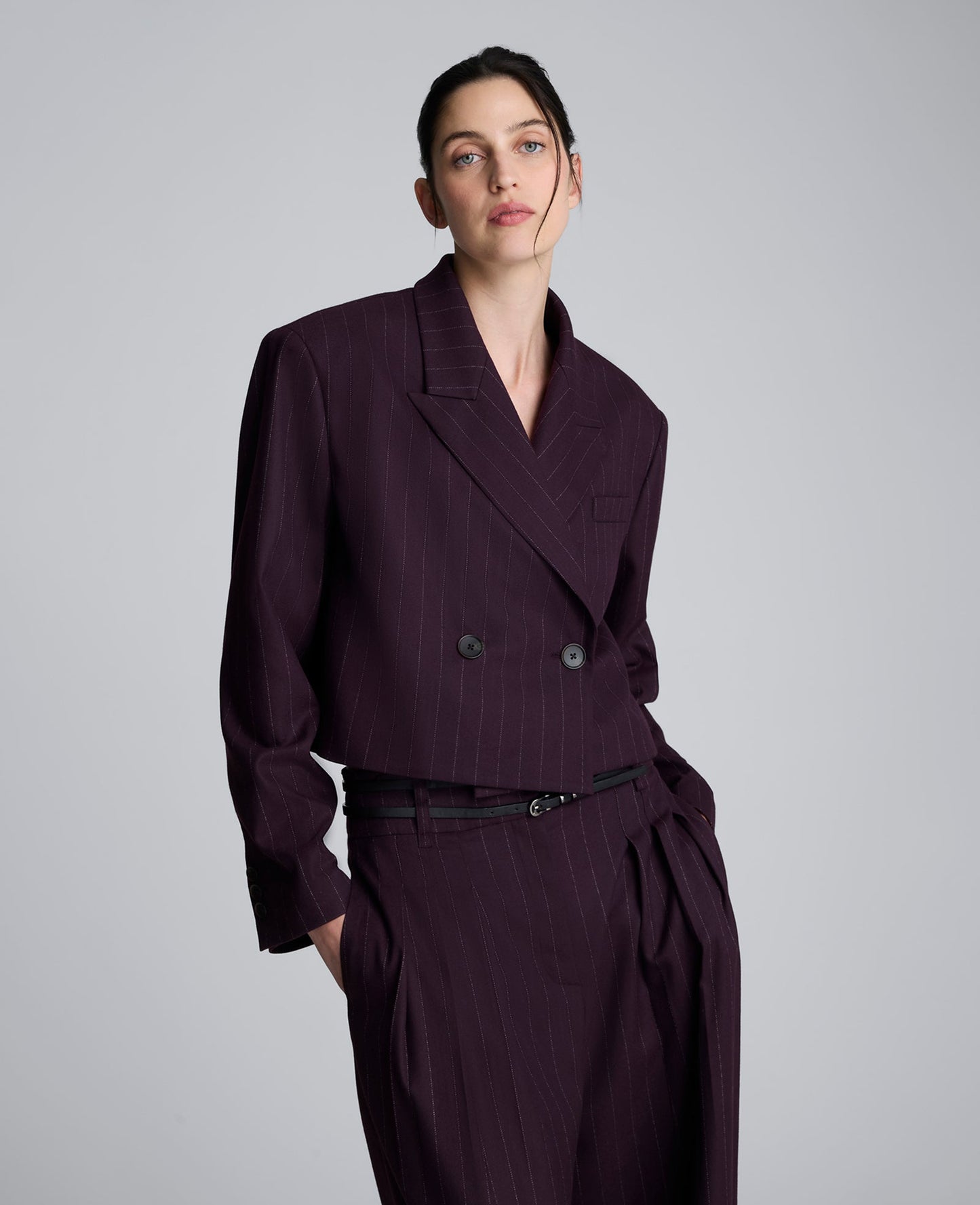 Pinstripe Double Breasted Cropped Jacket