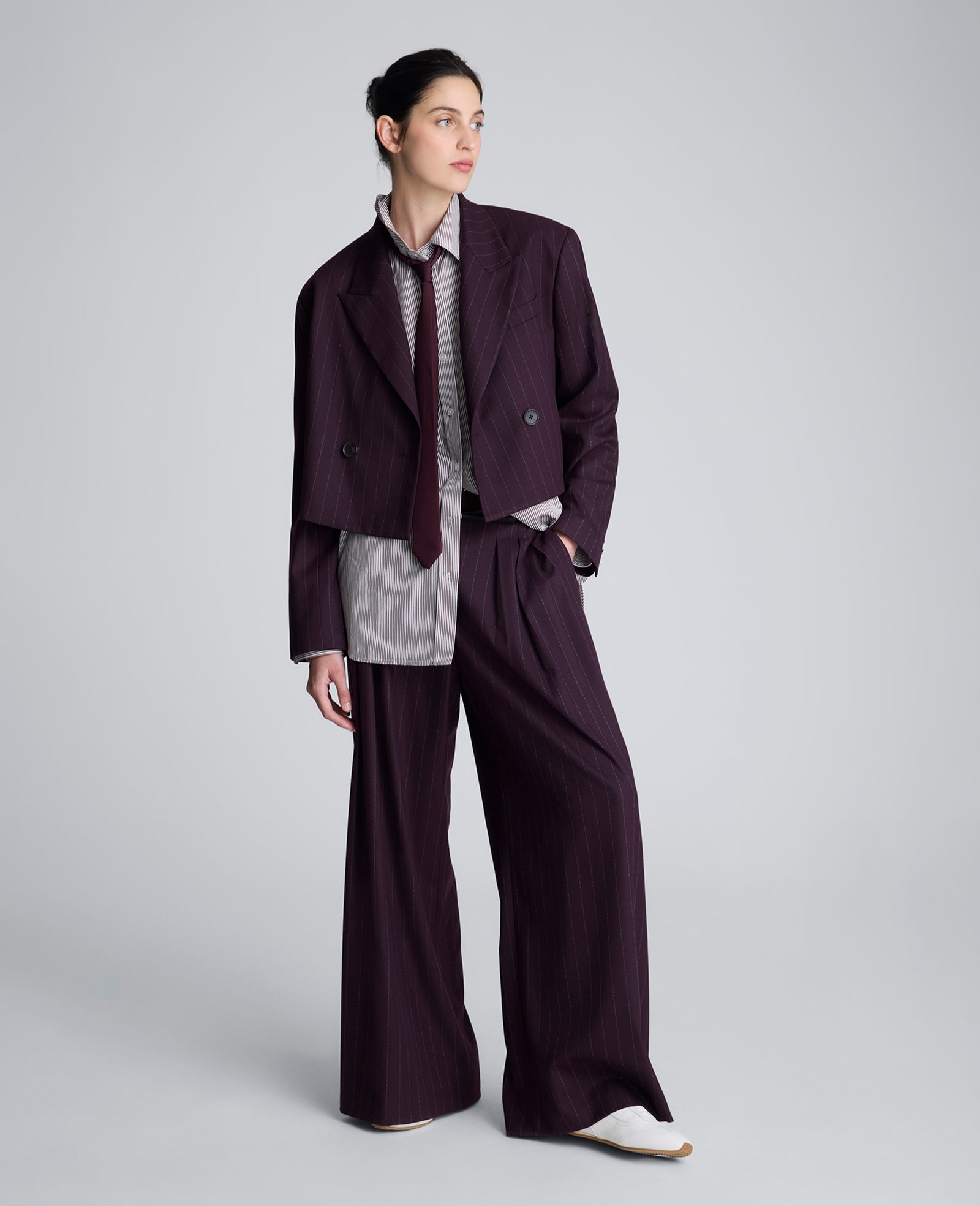 Pinstripe Double Breasted Cropped Jacket