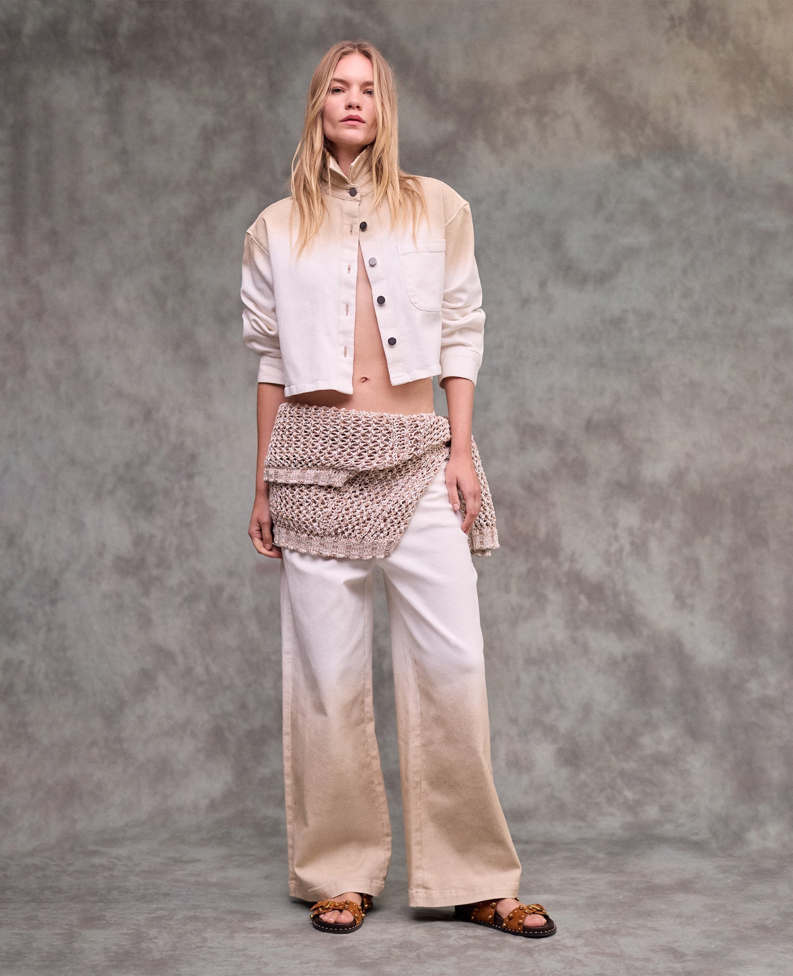 Gradient Oversized Cropped Shacket in Comfort Stretch Denim