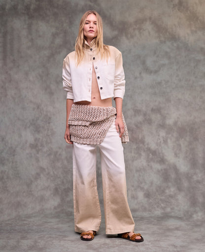 Gradient Oversized Cropped Shacket in Comfort Stretch Denim
